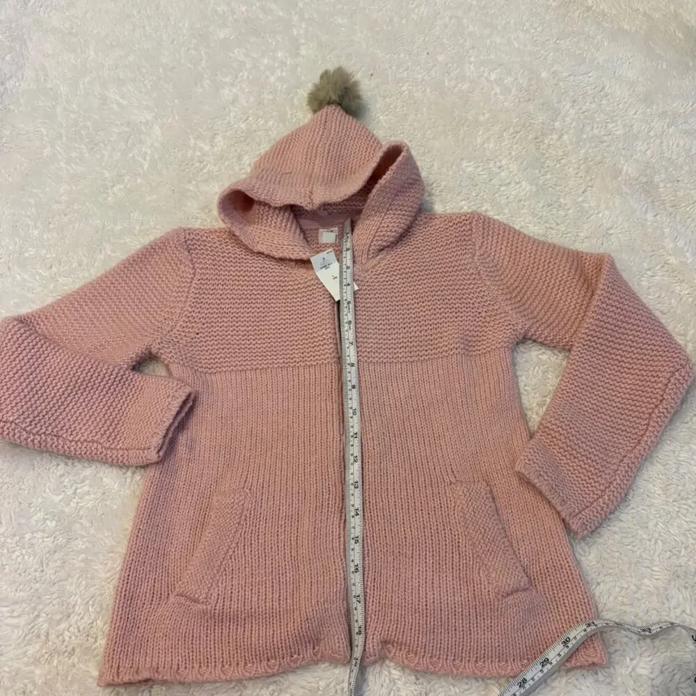 Gap Girls Pink Zip Up Crochet Sweater Wool Blend Cottagecore Soft Outdoors Sz L